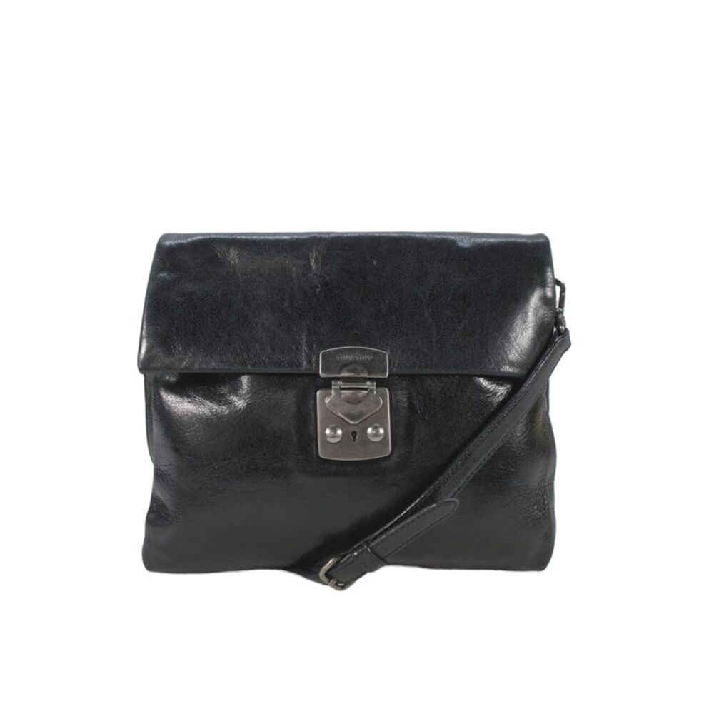 Miu Miu Womens Leather Flap Push Lock Small Shoulder Bag Handbag Black